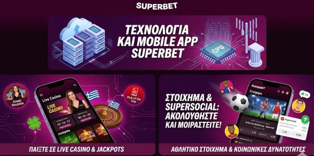 Παρουσίαση του Superbet App για live casino και στοίχημα που αναδεικνύει την τεχνολογία της εφαρμογής.